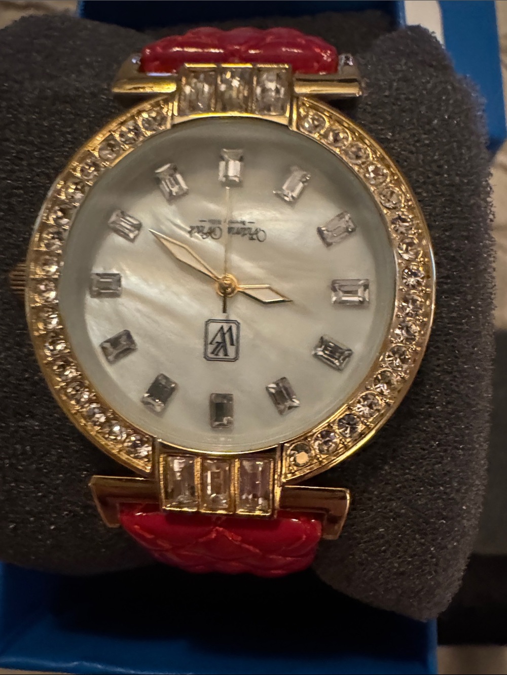 Victoria Wieck Gold Crystal-Accented Women's Watch with Red Strap